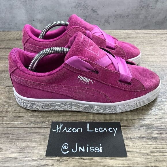 PUMA~Youth Girl’s~Suede Pink Wide Lace Sneakers Size 3C - Picture 2 of 8